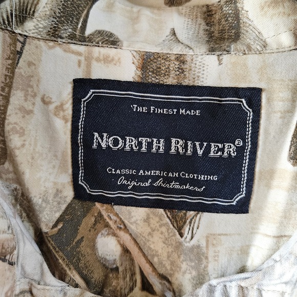 North River Shirt Mens XL Beige Cabin Fishing Lures Print Camping Grandpa Dad - Picture 4 of 7